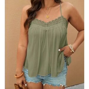 NWOT Sage Green lace trim cami top